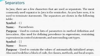 Lexical Issues - Java (Whitespace, Identifiers, Literals, Comments, Separators, Reserved Keywords)