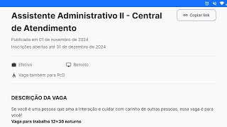 VAGAS DE TRABALHO HOME OFFICE ASSISTENTE ADMINISTRATIVO