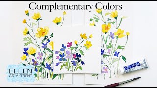 Watercolor Tutorial - Complementary Colors and how to paint buttercups and violets