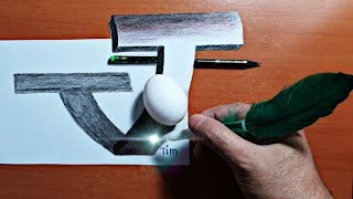 Easy way - Trick Art Drawing 3D Letter T - By TimArte