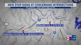 New stop signs at concerning intersections in Nashville