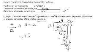 Welding MAP 117 Convert Fractions to Decimals and Decimals to Fractions