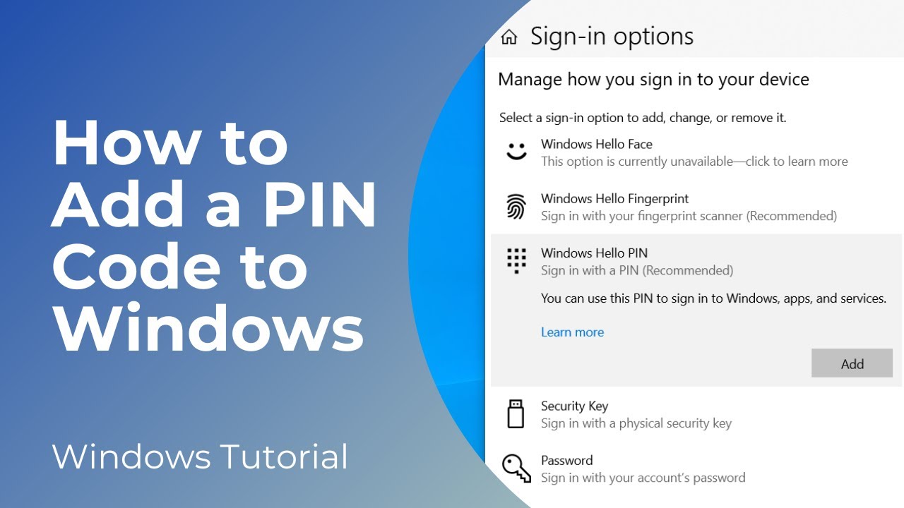 How To Add A Pin Code To Windows 10 Youtube
