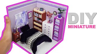 DIY Miniature Dollhouse Room #16: Purple Bedroom | Manilature