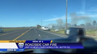 Roadside car fire in Butte County