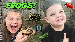 Kids Playing Outside with Baby Frogs and Bugs Pretend Play!