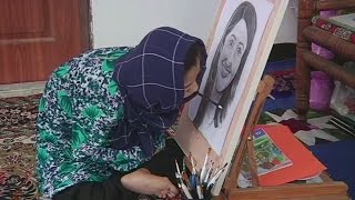 Disabled Afghan teenager draws incredible portraits with her mouth