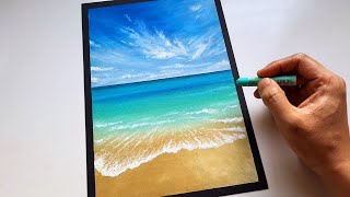 Easy Seascape Drawing | Oil Pastel Landscape Drawing for Beginners |  Beach Scene Drawing