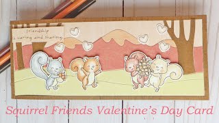 Squirrel Friends Slimline Valentine's Day Card | Blending Prismacolor Pencils | Hello Bluebird