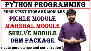 pickle module, marshal module, shelve module, dbm package, data persistence, serialization in python