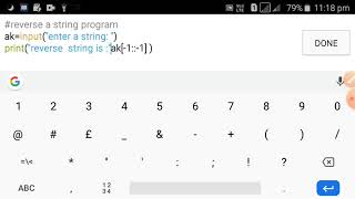 Python program reverse a string | using slice operator | string concatenation |
