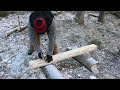 cutting timber notches handtools only building awesome fireplace at outdoor survival camp