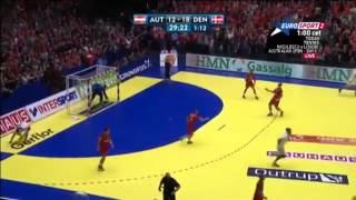 handball player scores an awesome spinning goal