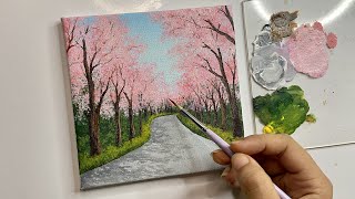 Cherry blossom painting/ acrylic painting tutorial/landscape painting tutorial/ pathway painting