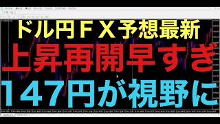 【ドル円FX予想最新】下落5波こないのかい！あっという間に下落の流れは終わりました！あとは、1時間足で押し目買いが入るかに注目です！押し目買いが入れば147円到達が視野に！逆に逆V字でもう一度下落も！