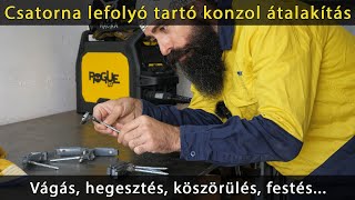 csatorna lefolyócső tartó konzol átalakítás, hegesztés, MIG