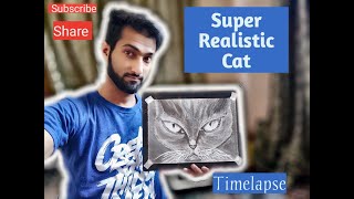 The Art Room | how to draw a realistic cat face | cat time lapse sketch | cat| fur drawing technique