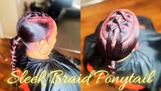 How to: Sleek Braided ponytail with design | No Got 2 b | No wax