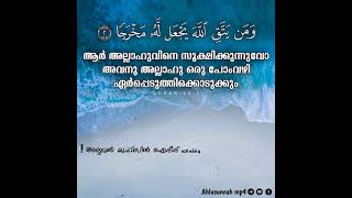 ആര്‍ അല്ലാഹുവിനെ സൂക്ഷിക്കുന്നുവോ അവനു അല്ലാഹു ഒരു പോംവഴി ഏര്‍പ്പെടുത്തിക്കൊടുക്കും