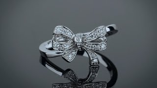 Vintage Style Bridal Pave CZ Ribbon Bow Ring 925 Sterling Silver