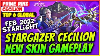 Stargazer Cecilion, New Starlight Skin Gameplay [ Top Global Cecilion ] Prime RinZ - Mobile Legends