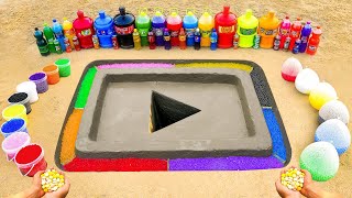 How to make YouTube Logo with Cement, Rainbow Orbeez, Big Pepsi, Fanta, Mirinda, Coca Cola vs Mentos