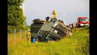 Sattelzug überschlägt sich mehrfach auf A10  Fahrer betrunken mit 1,8 Promille