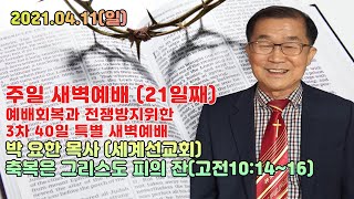 ■ LGs -TV : 박요한 목사/축복은 그리스도 피의 잔(고전10:14~16)/ 예배회복과 전쟁방지위한 40일 특별새벽예배 2021.04.10(일)