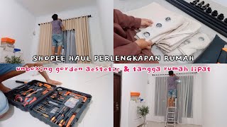 Shopee Haul Unboxing \u0026 Review Perlengkapan Rumah, Rekomendasi Seperangkat Gorden, Tangga Lipat ✨