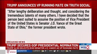 Reactions pour in following announcement of Trump’s vice president pick JD Vance