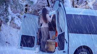 ☔️A car camp with dogs on a lake with rain and snow / car camping / camping / rain sound ASMR /
