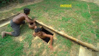 2 Man Build DUGOUT Underground Bamboo Decor And Swimming Pools