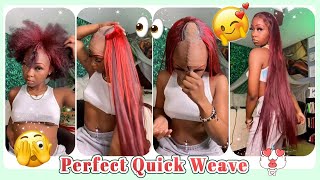 30Inch Long Hair Quick Weave Tutorial🍓Red Highlight Color & Middle Part w/ Leave Out Ft.#ulahair