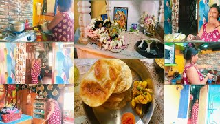 দেরিতে উঠেও সংসারের কাজ +Brekefast +পূর্ণিমার পূজো ঠাকুর ঘর পরিস্কার রাখি✅