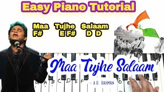 Maa Tujhe Salaam Piano Notes with lyrics | A R Rahman Vande Mataram | Easy Piano Tutorial