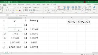 Doing Euler's Method in Excel