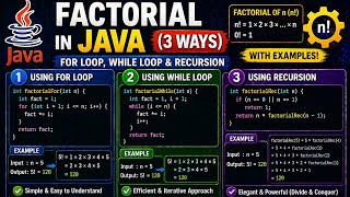 #4 Factorial in Java (3 Ways) | For Loop, While Loop & Recursion With Examples