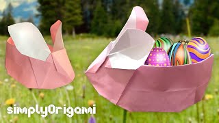 ORIGAMI Bunny Basket | easy paper EASTER BUNNY BASKET | How To 🌸 | by Jacky Chan