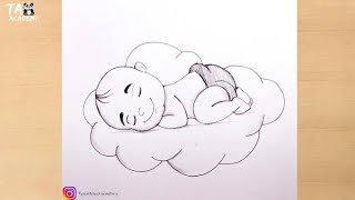 Cute Baby sleeping on clouds pencildrawing@TaposhiartsAcademy