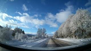 Driving in the Highlands of Scotland in winter