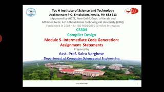 CS 304 Compiler Design Module 5: Intermediate Code Generator: Assignment Statements