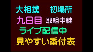 大相撲初場所、九日目、取組中継、ライブ配信、2025.1.20