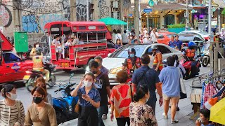 4K 🇹🇭 Walking around Saphan Taksin Station and Sathorn Pier in Bangkok, Thailand 2023