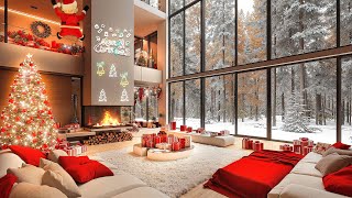 ❄ Cozy Living Room on Snowy Day in Forest Christmas 2025 🎄🎅 Christmas Jazz \u0026 Warm Fireplace to Relax