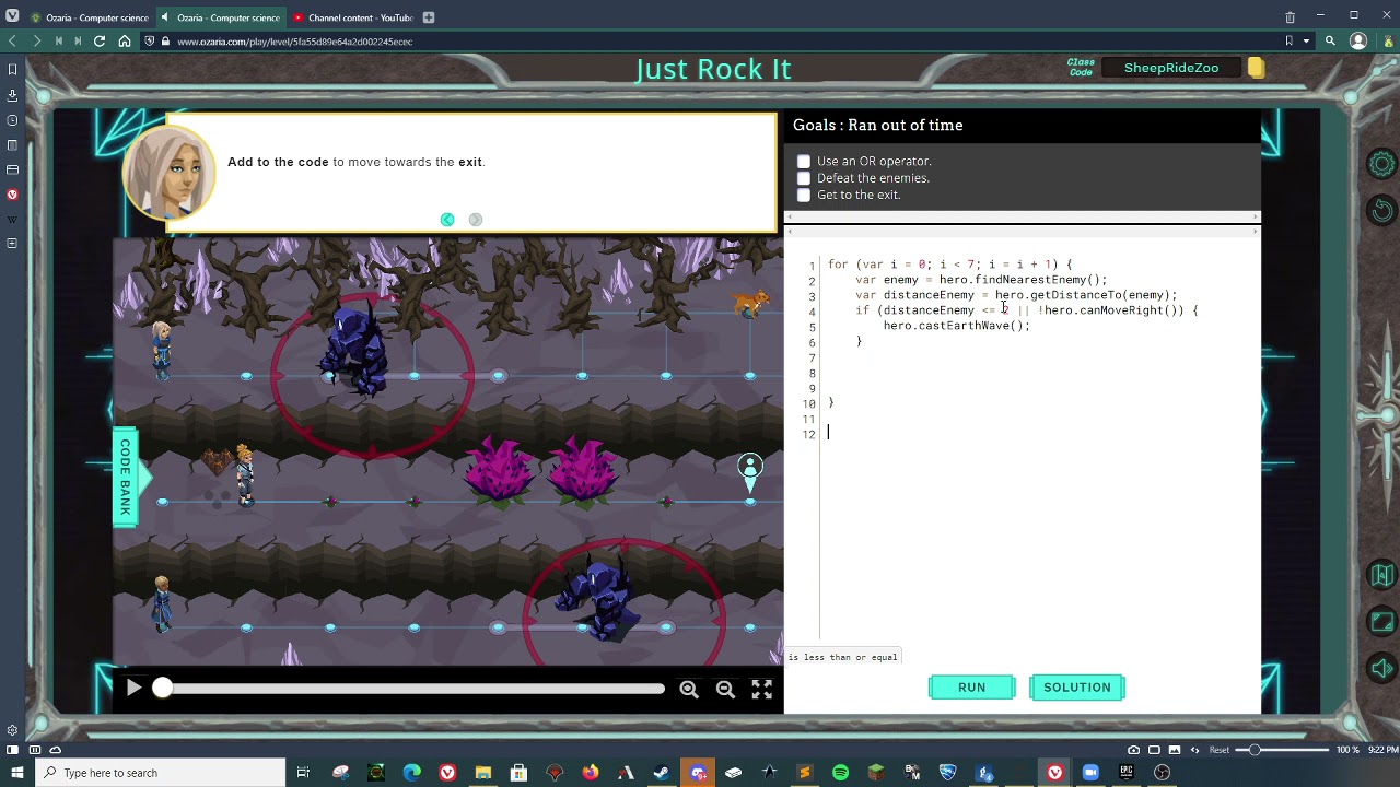 Ozaria Javascript Chapter 4 Module 1 Just Rock It Youtube