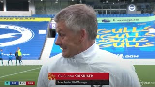 Funny moment as Solskjaer gets a fright in interview following dramatic United win at Brighton!