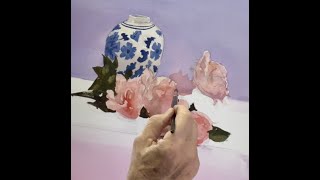 Watercolor painting pink roses in a still life