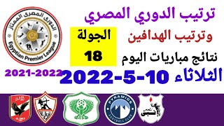 ترتيب الدوري المصري وترتيب الهدافين ونتائج مباريات اليوم الثلاثاء 10-5-2022 من الجولة 18