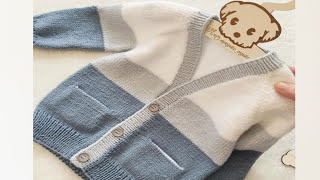 🦋 simple baby sweater design 🍀 renk geçişli v yaka erkek çocuk hırkası 🍀 knitting crochet bebekörgü