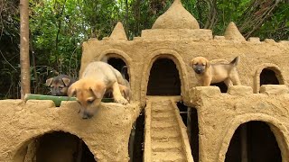 Build A Villa In The Deep Forest For Puppies abandoned ,Survival Skills Asia